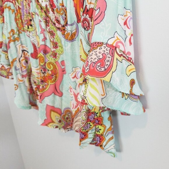 Melissa Paige Lace Up Bell Sleeve Pleated Paisley - Picture 4 of 11